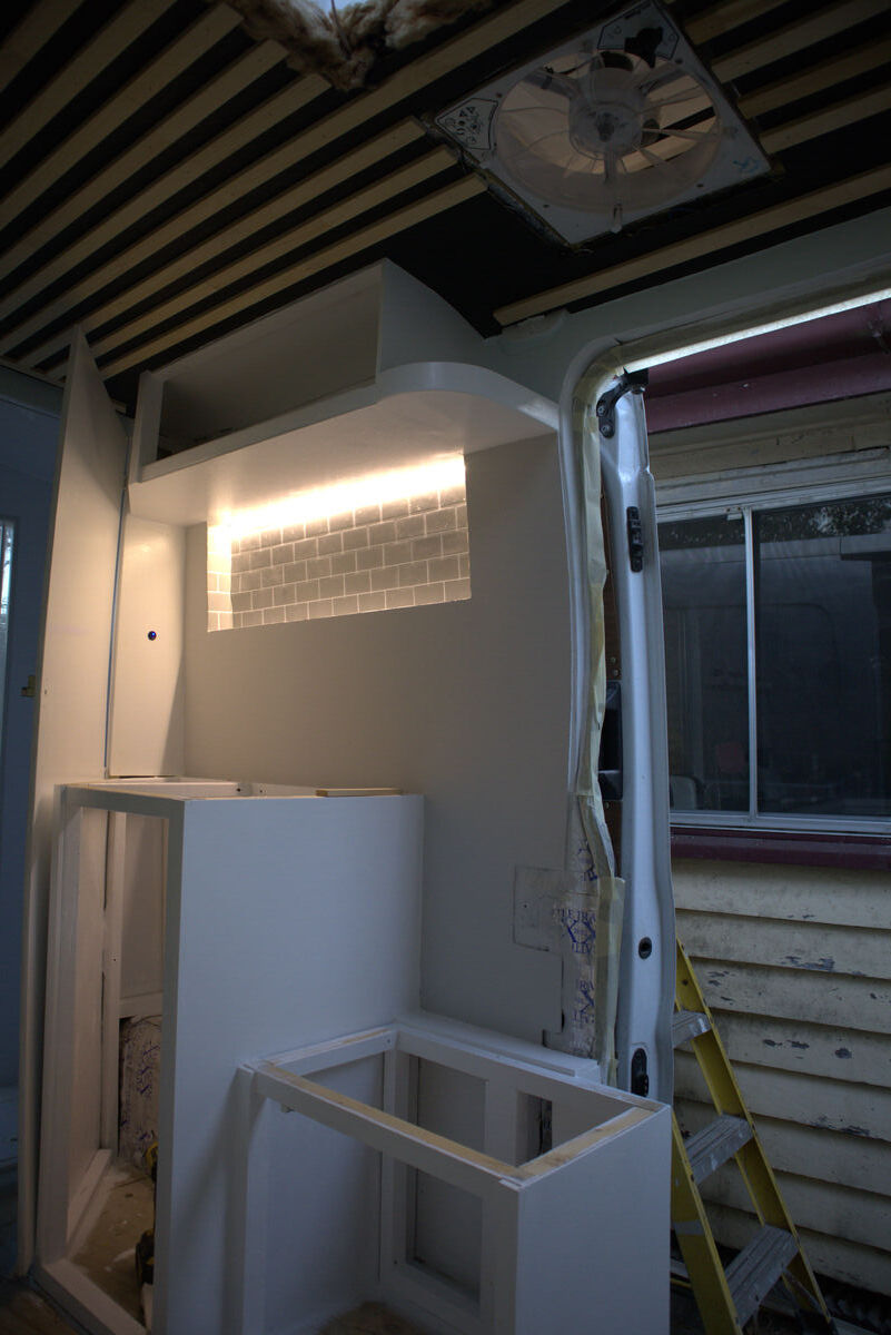 Kitchen with LED lighting on